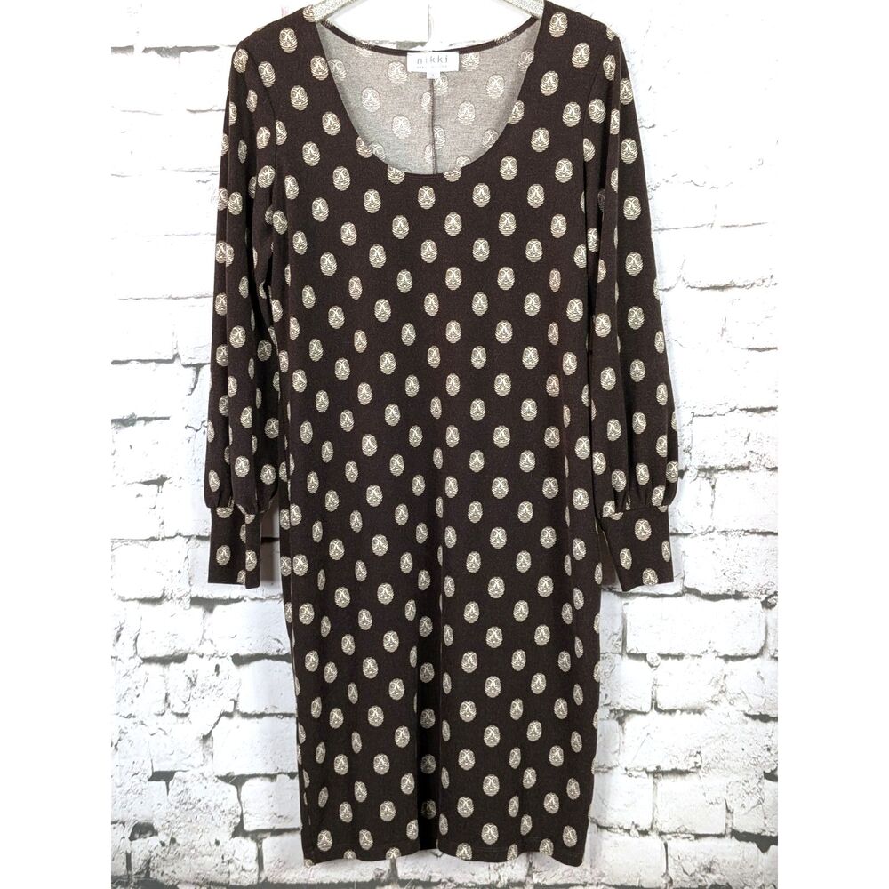 NIKKI POULOS Owl Print Knit Midi Dress Comfort Cozy Soft Stretchy Travel Large